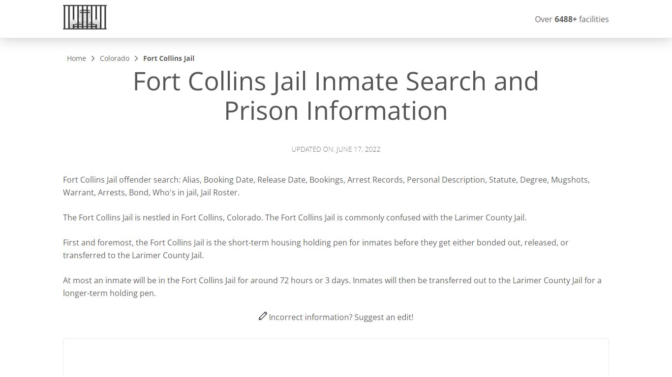 Fort Collins Jail Inmate Search, Visitation, Phone no ...